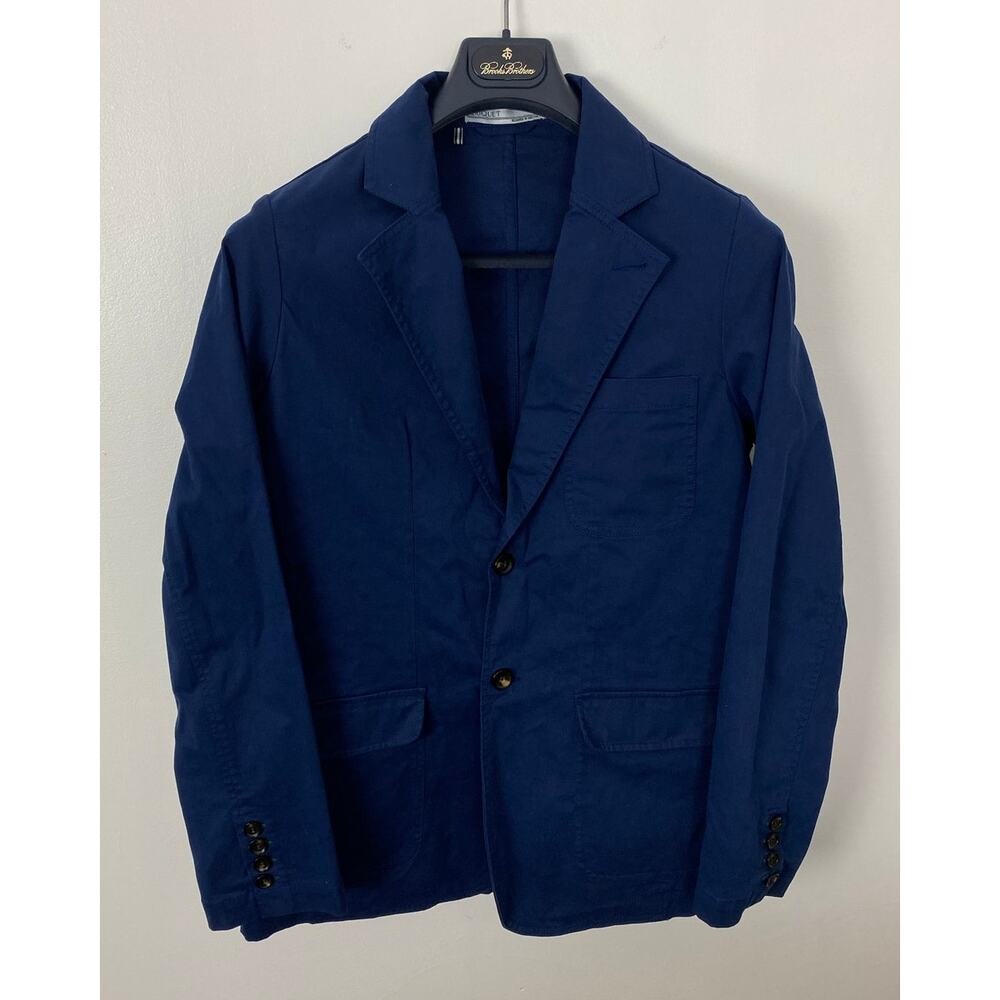 Men Criquet 2-button navy canvas cotton unstructured blazer sport coat jacket, S